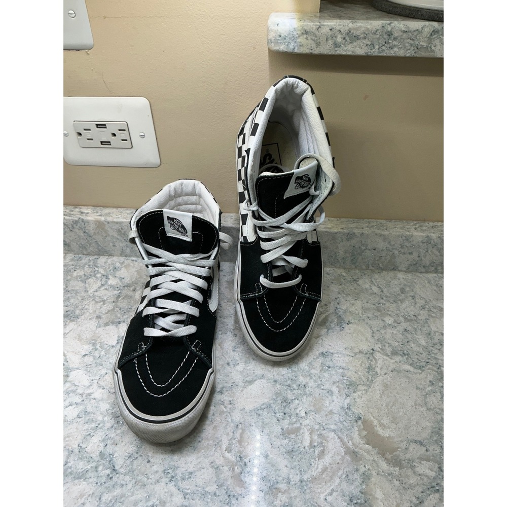 Vans Sk8-Hi High Top Sneakers Size 9 Women 7.5 Men Black White Checkerboard